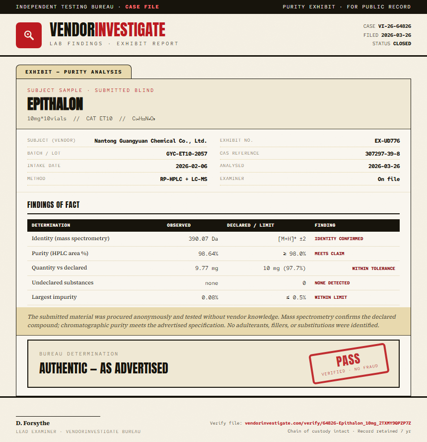 Epithalon Purity (HPLC) report by VendorInvestigate